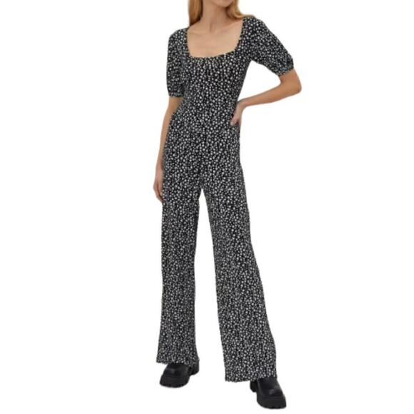 Nasty Gal Black White Jersey Abstract Spot Short Sleeve Jumpsuit Size 10 - Picture 1 of 9